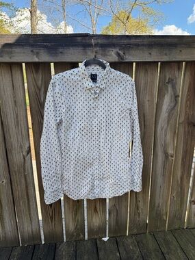 Armani Exchange White Button-Down Shirt with Black All-Over Print
